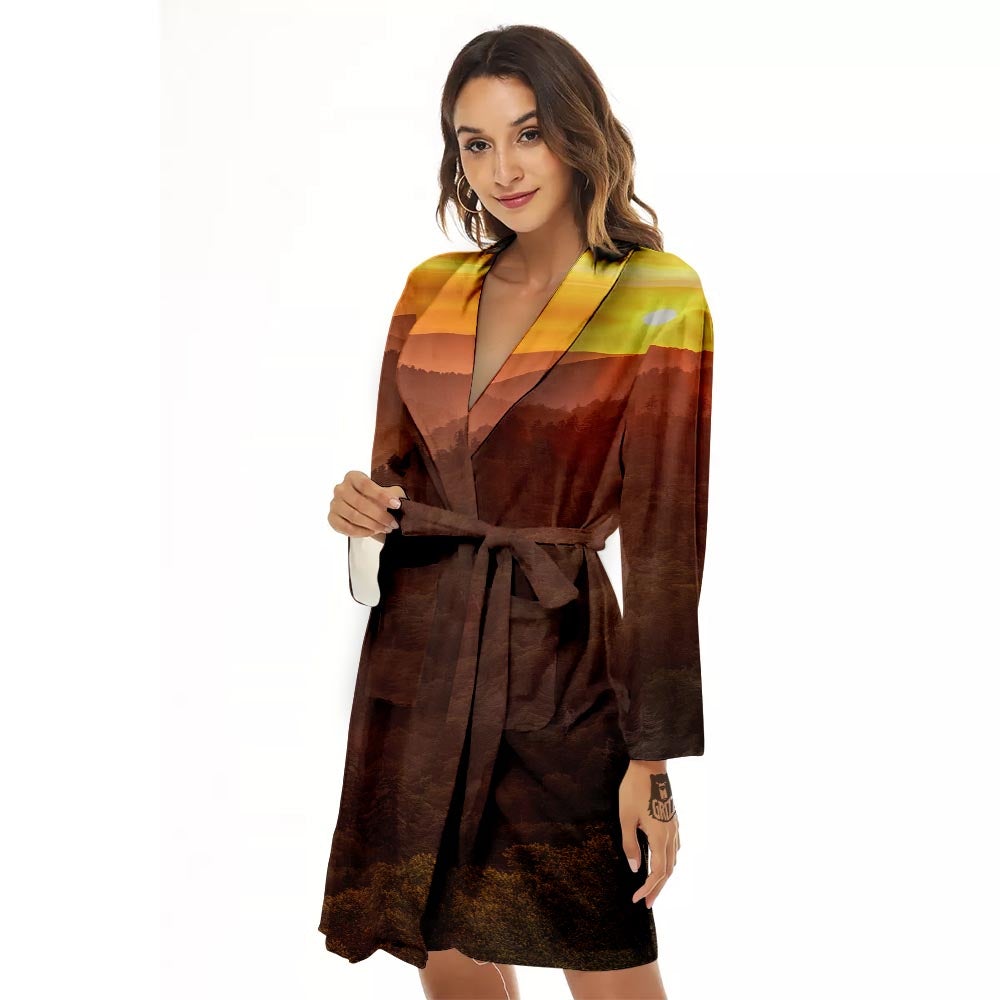 Mountain Sunset Print Women's Robe-grizzshop