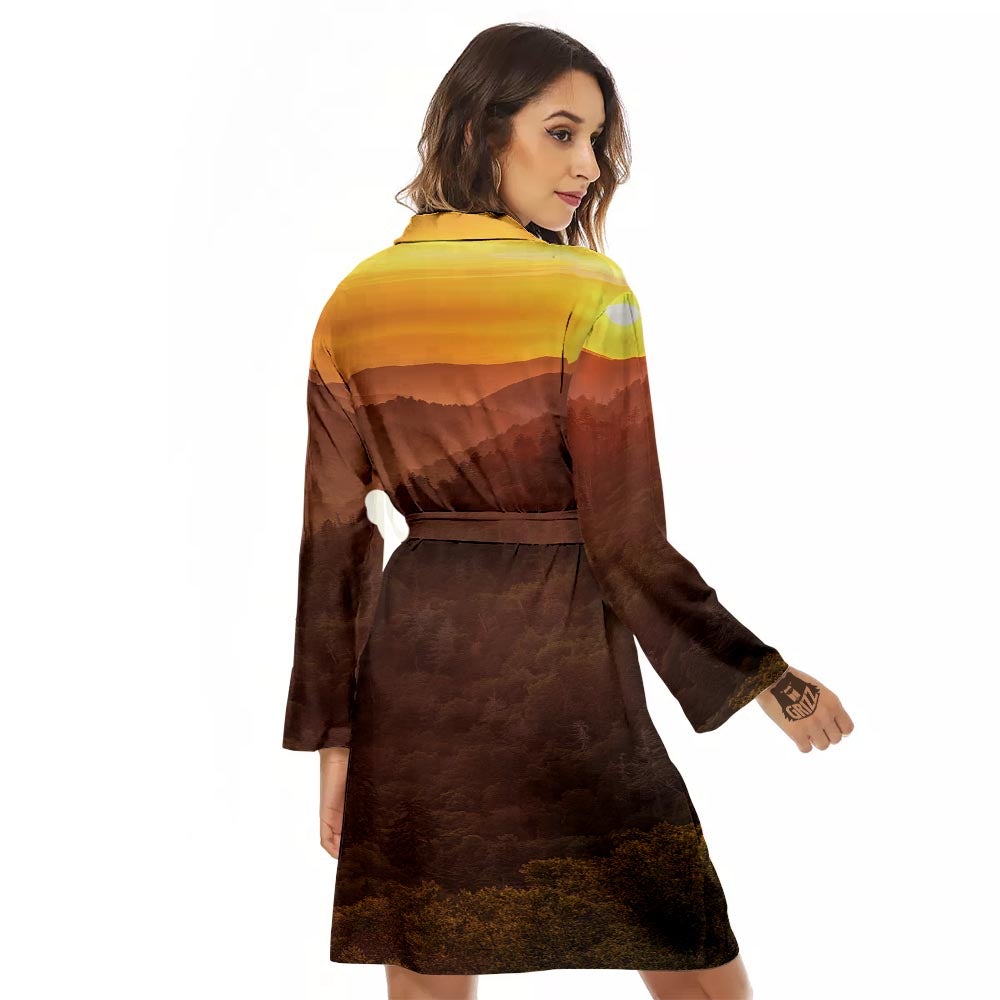 Mountain Sunset Print Women's Robe-grizzshop
