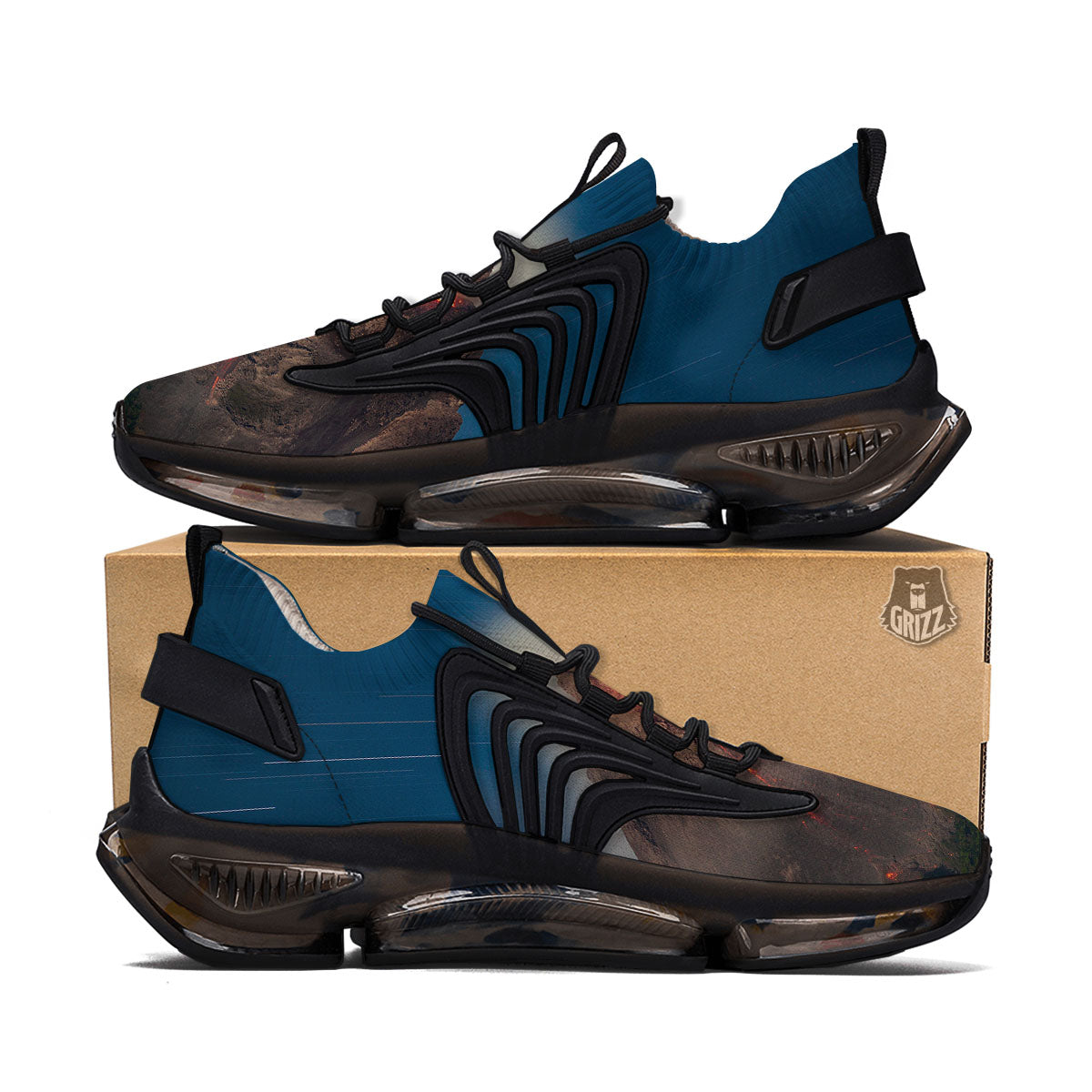 Mountain Volcanic Print Black Gym Shoes-grizzshop