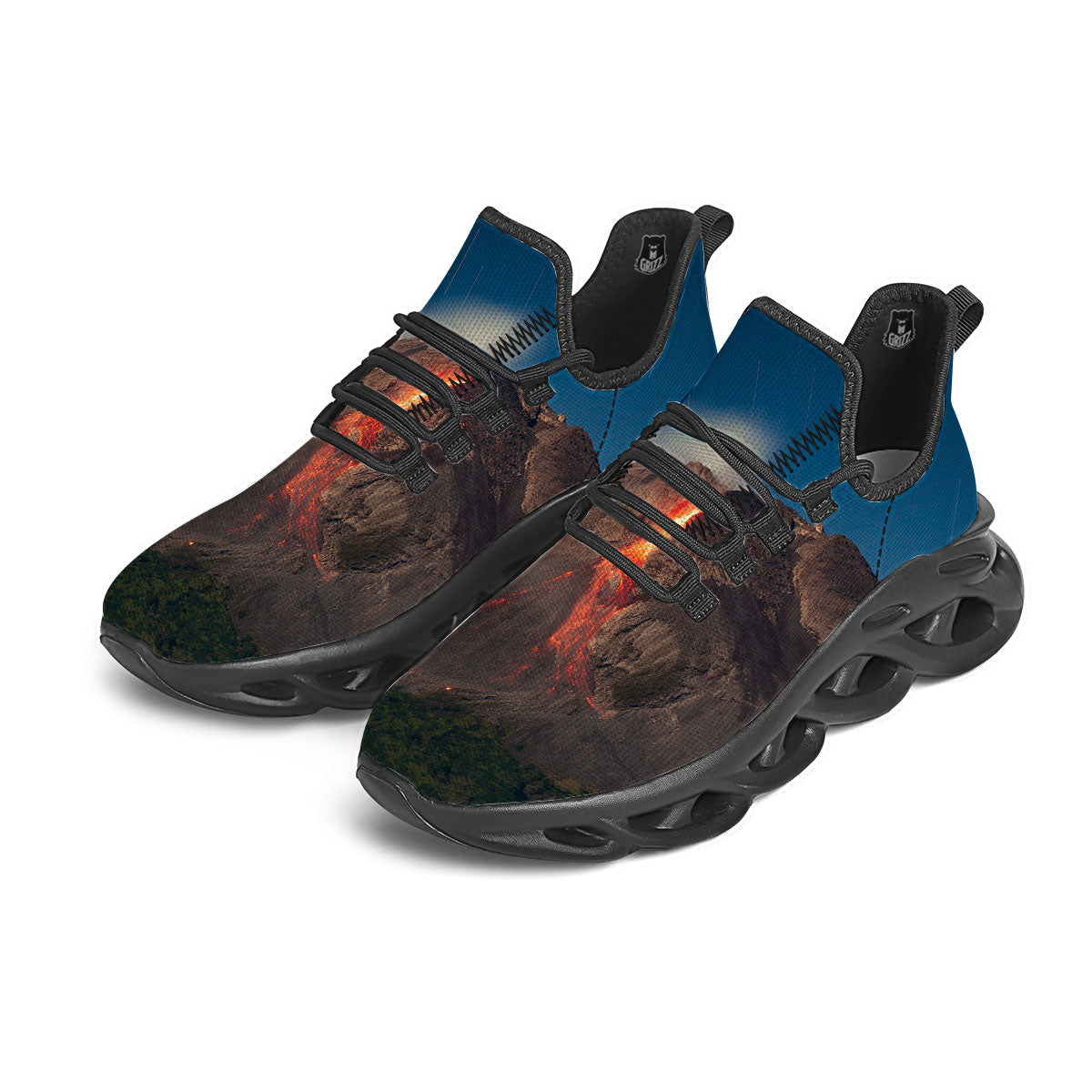 Mountain Volcanic Print Black Running Shoes-grizzshop