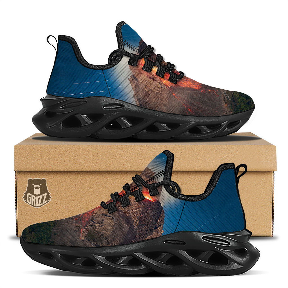 Mountain Volcanic Print Black Running Shoes-grizzshop