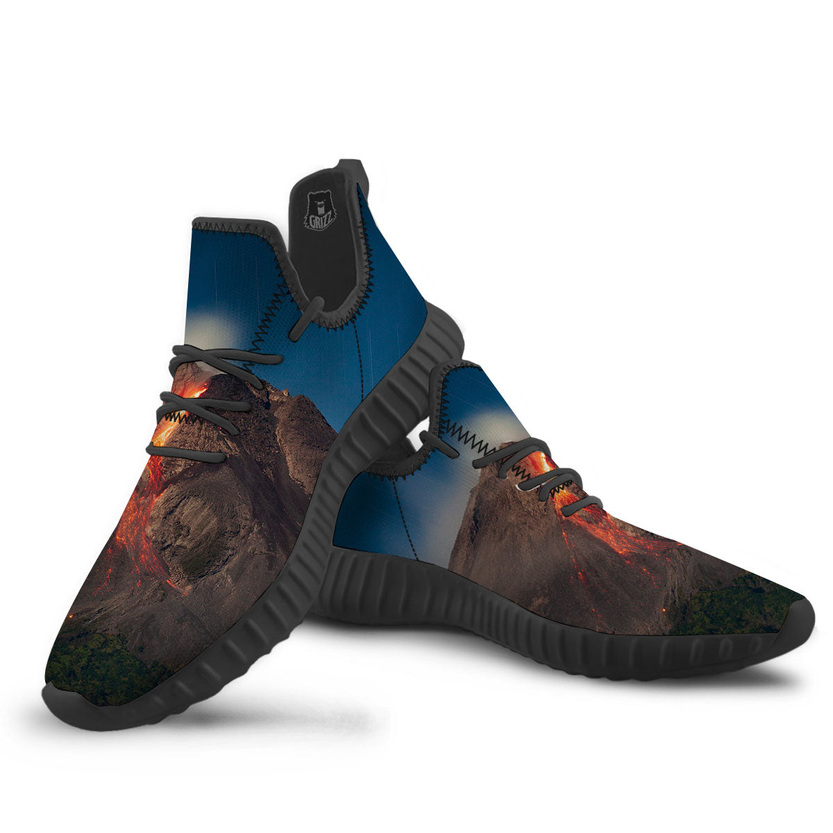 Mountain Volcanic Print Black Walking Shoes-grizzshop