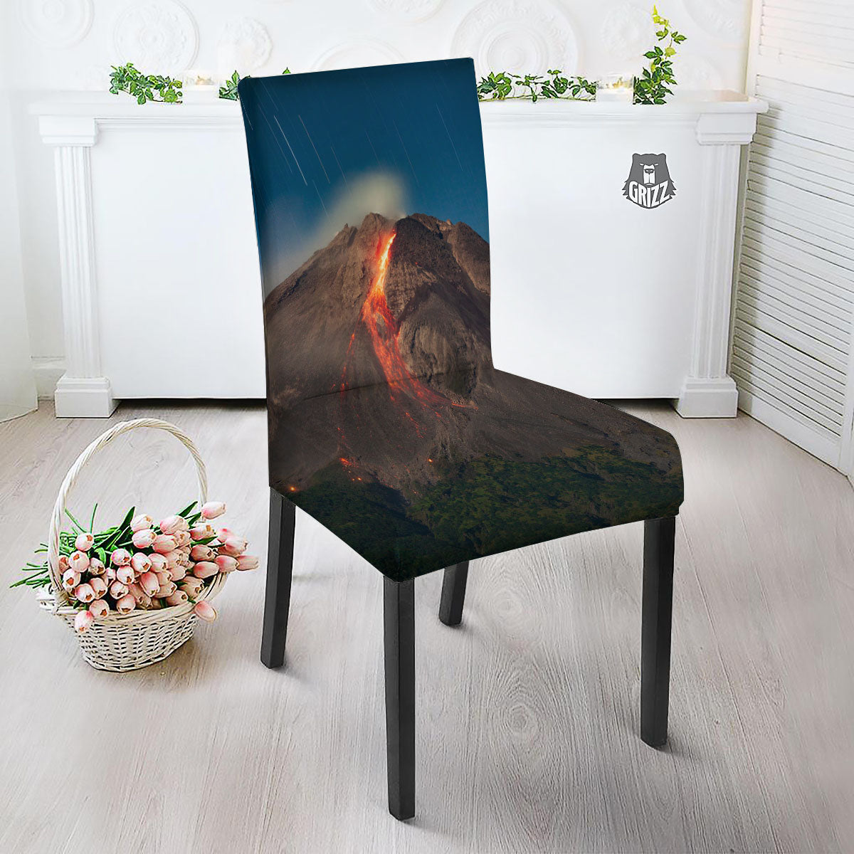 Mountain Volcanic Print Dining Chair Slipcover-grizzshop