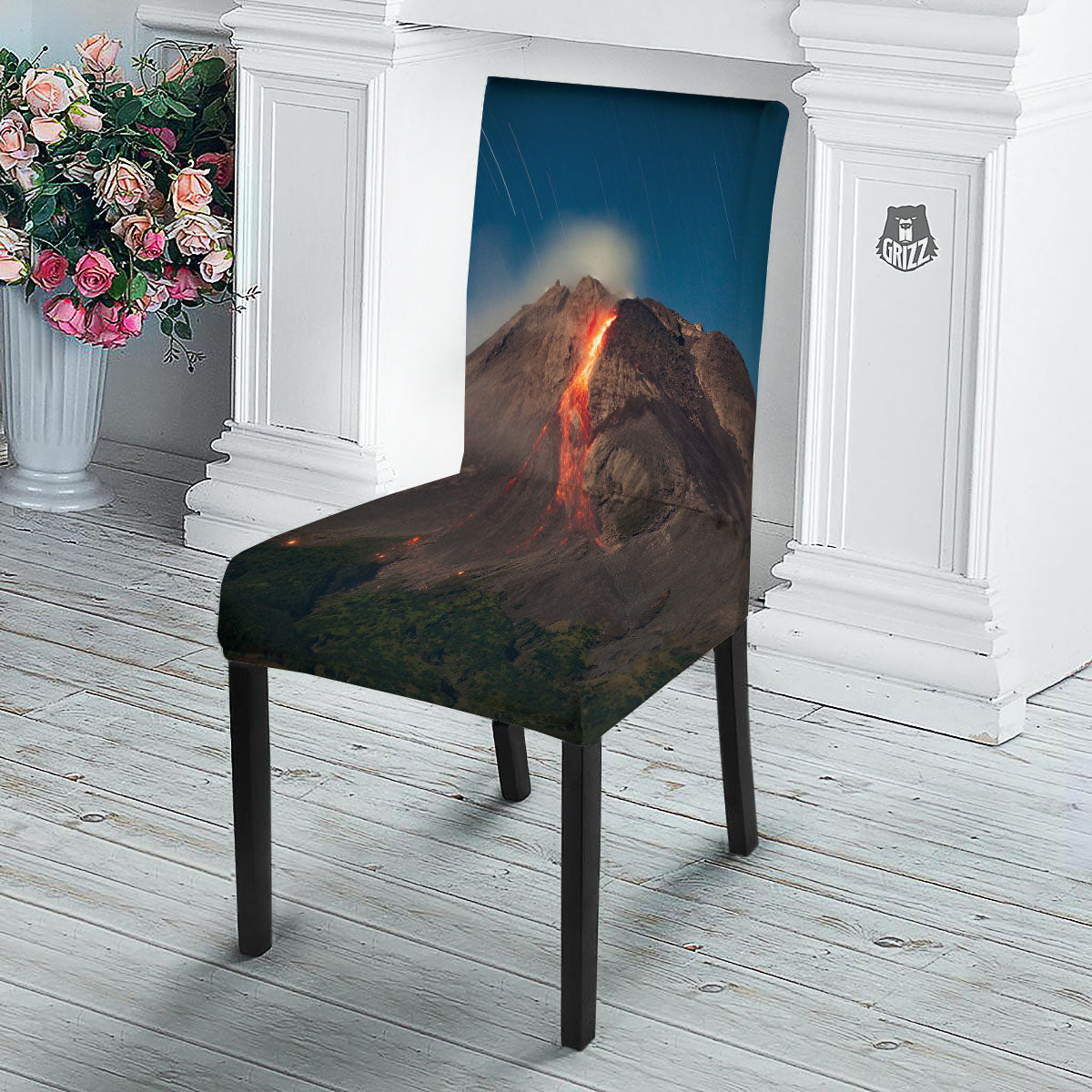 Mountain Volcanic Print Dining Chair Slipcover-grizzshop