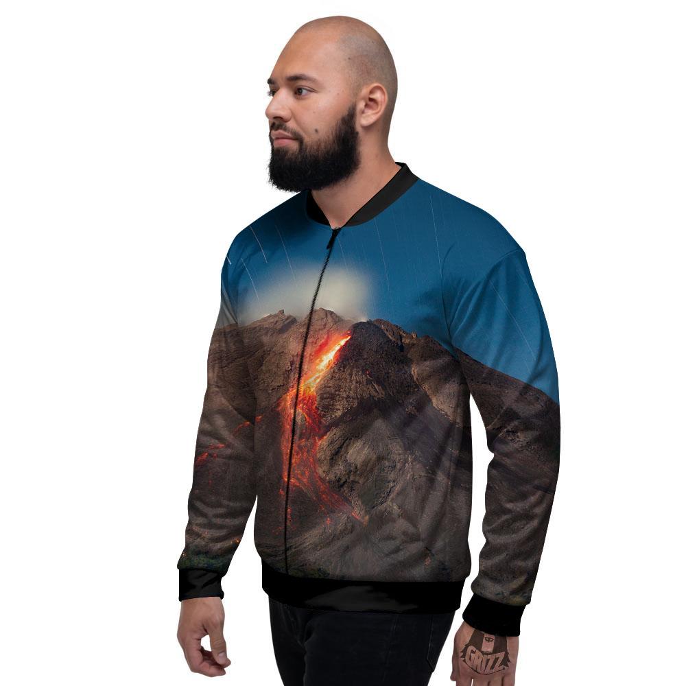 Mountain Volcanic Print Men's Bomber Jacket-grizzshop