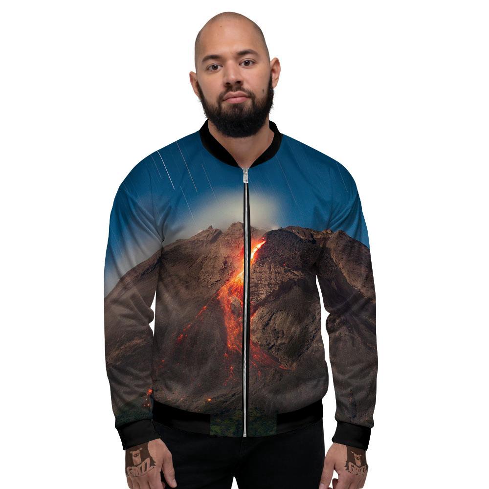 Mountain Volcanic Print Men's Bomber Jacket-grizzshop