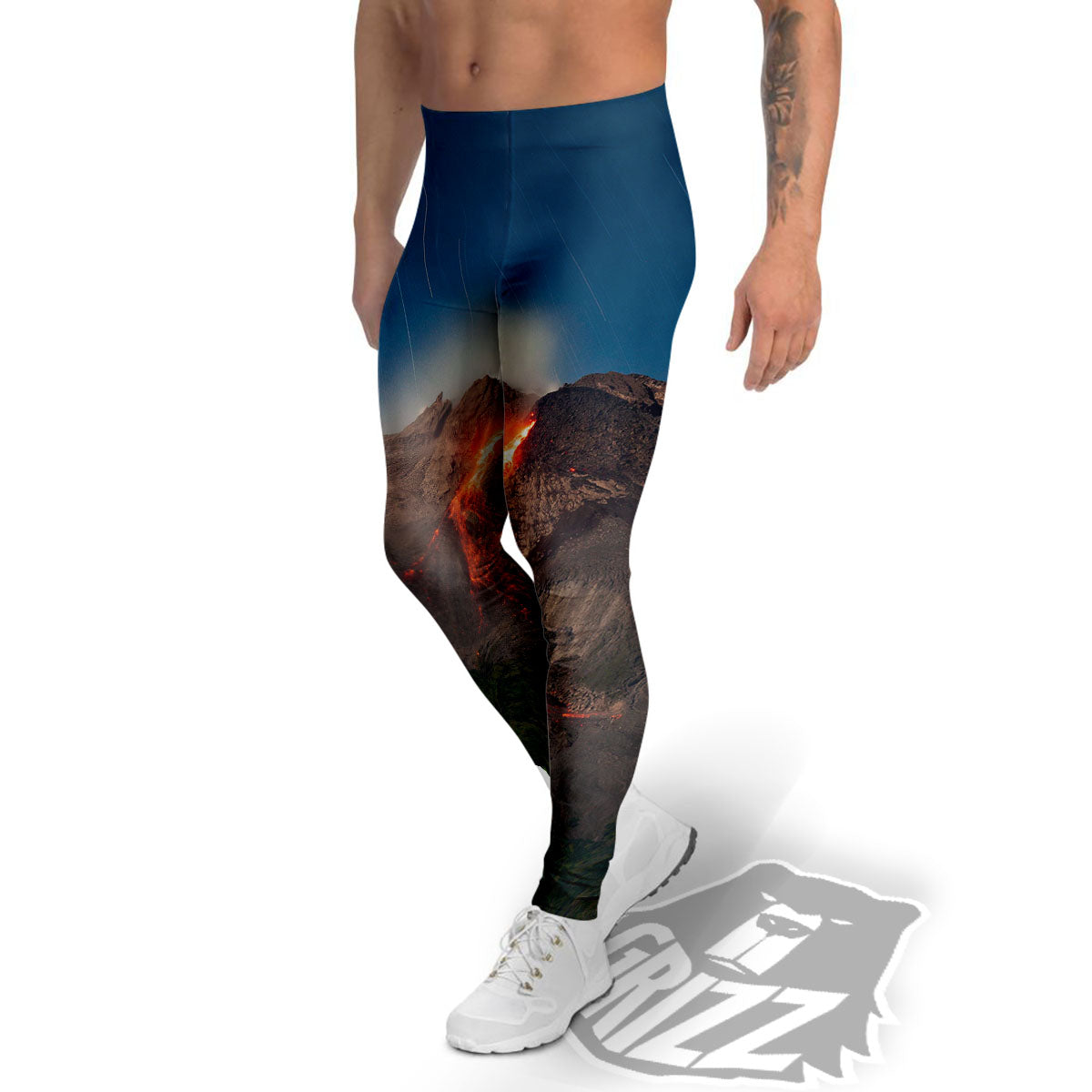 Mountain Volcanic Print Men's Leggings-grizzshop