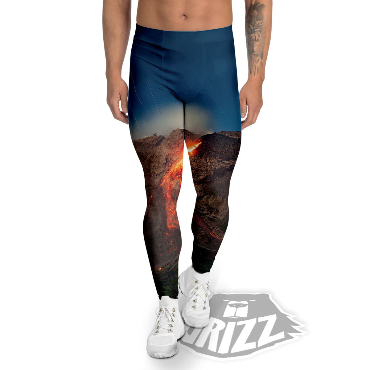 Mountain Volcanic Print Men's Leggings-grizzshop