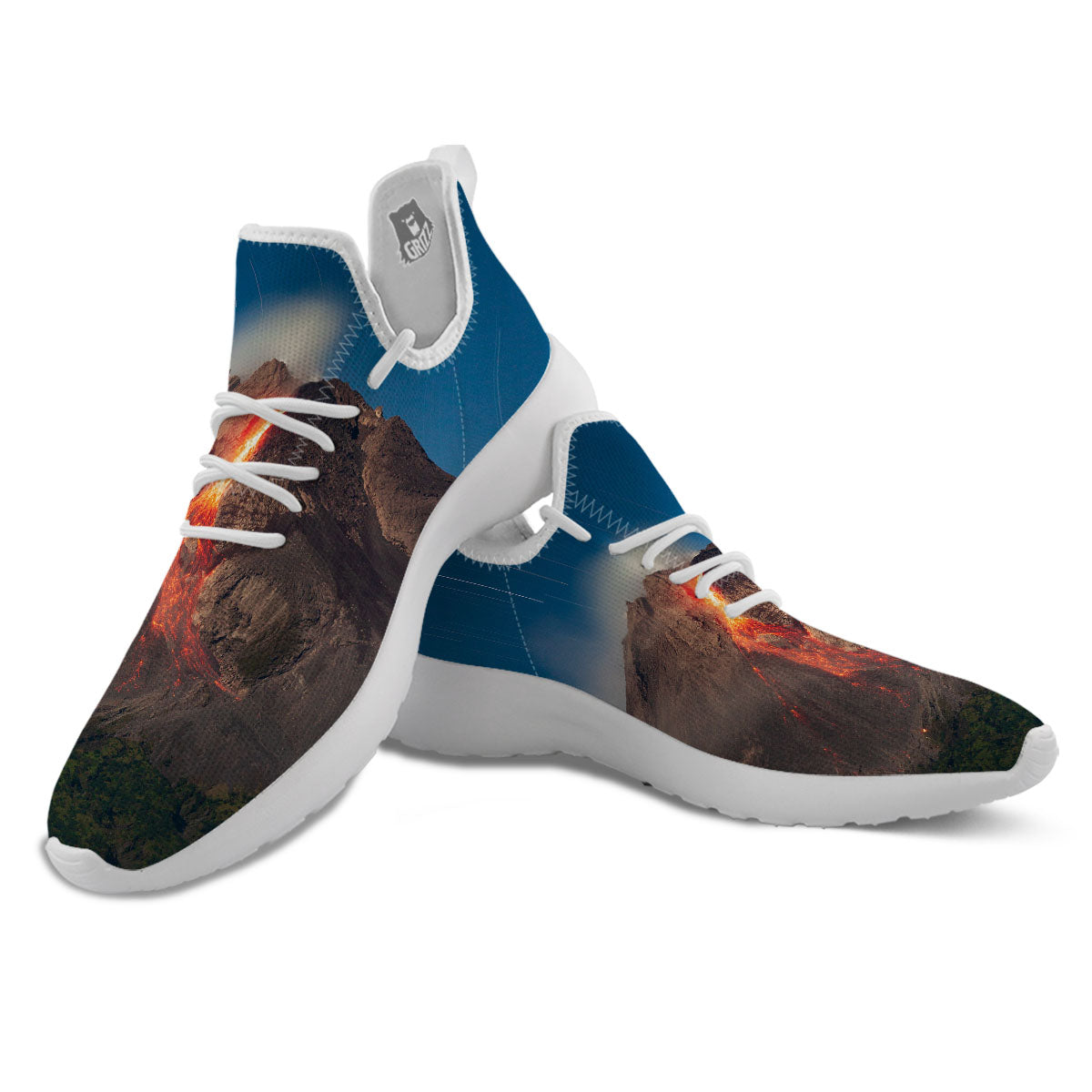 Mountain Volcanic Print White Athletic Shoes-grizzshop