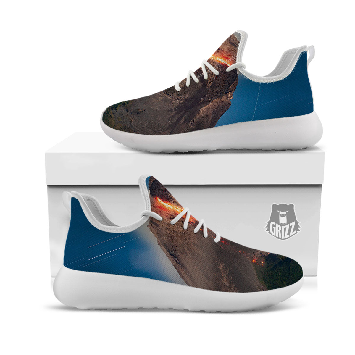 Mountain Volcanic Print White Athletic Shoes-grizzshop