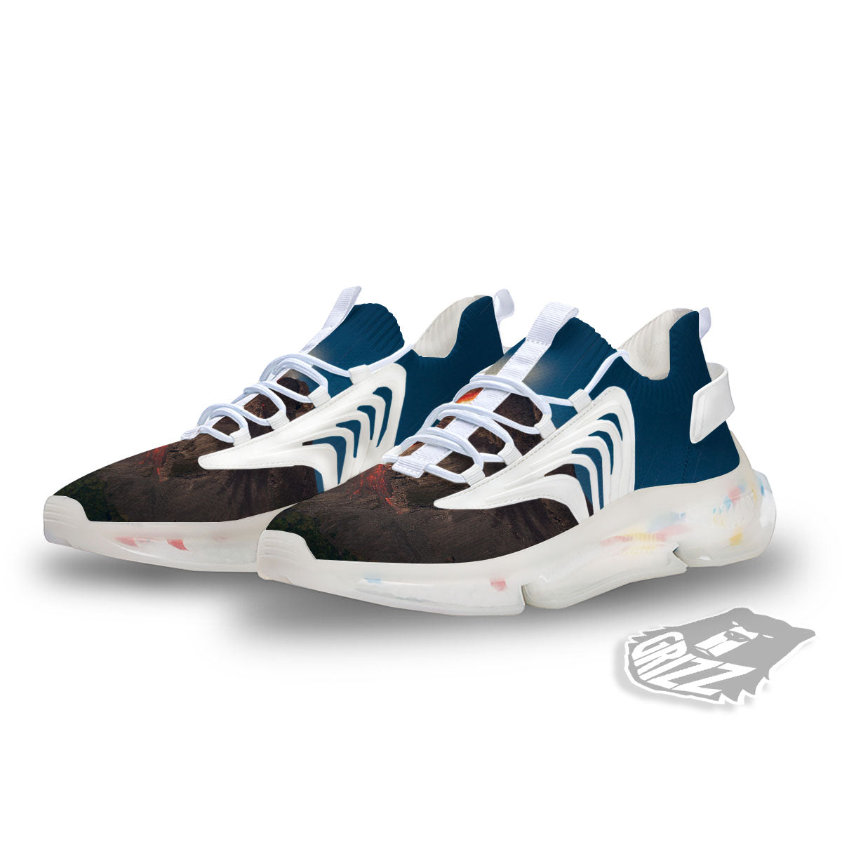 Mountain Volcanic Print White Gym Shoes-grizzshop