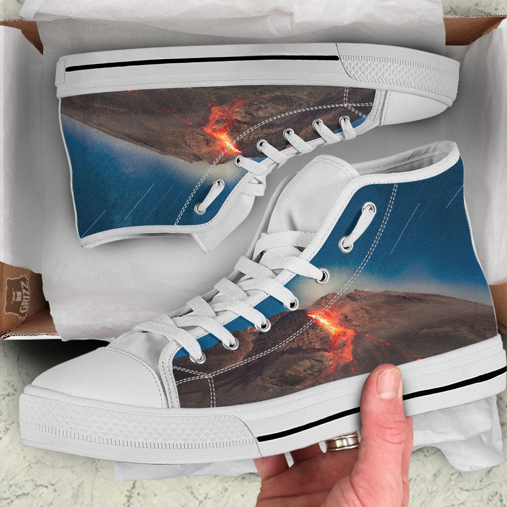 Mountain Volcanic Print White High Top Shoes-grizzshop