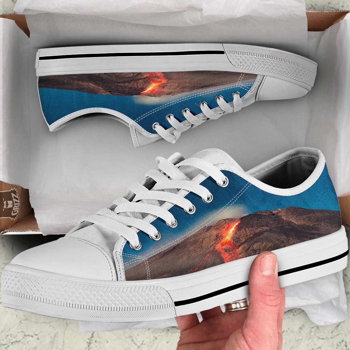 Mountain Volcanic Print White Low Top Shoes-grizzshop