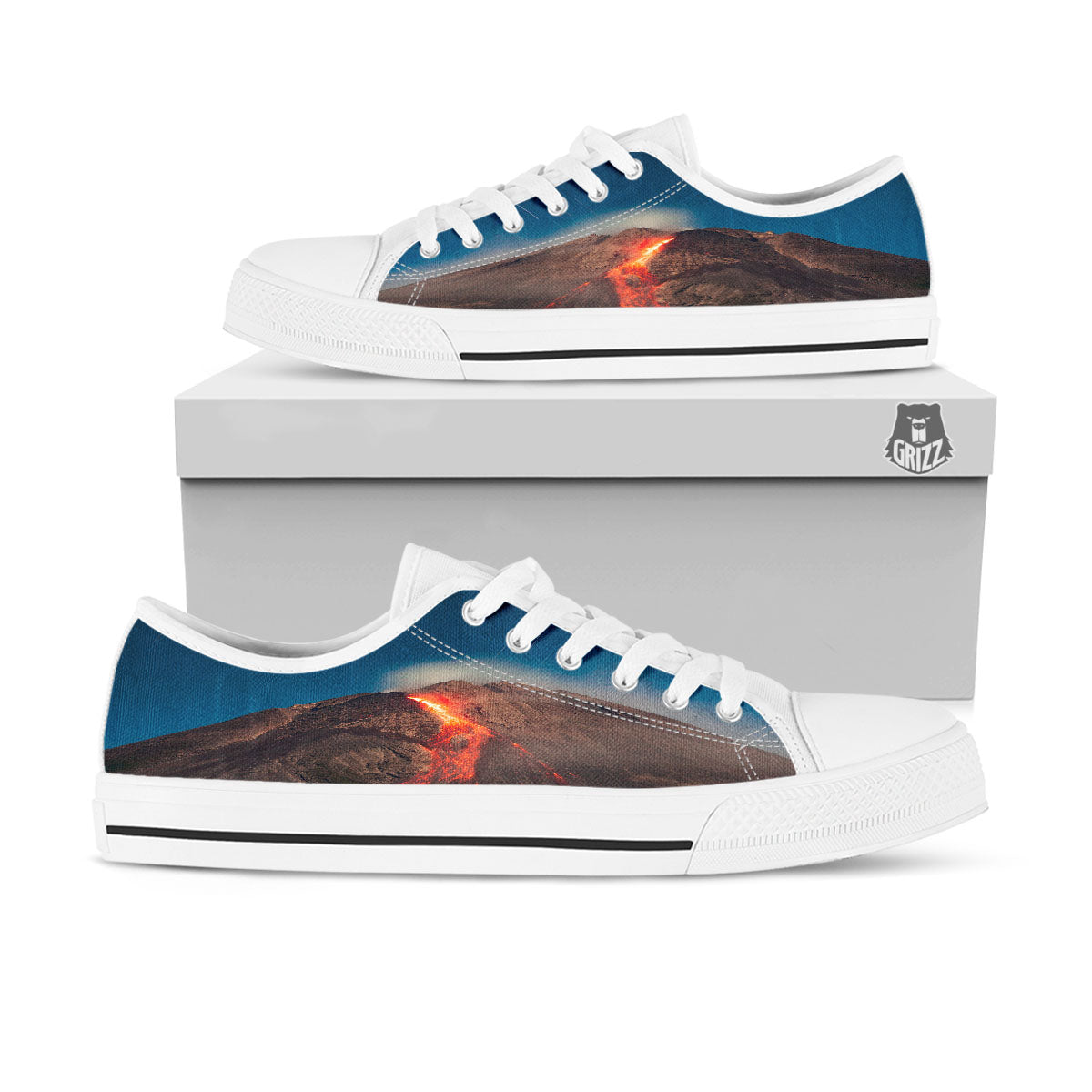 Mountain Volcanic Print White Low Top Shoes-grizzshop
