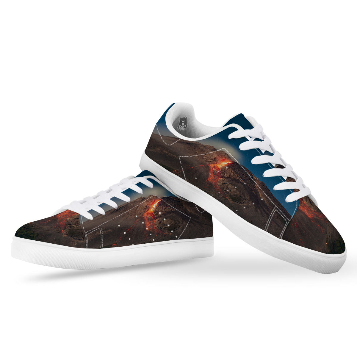 Mountain Volcanic Print White Low Top Sneakers-grizzshop