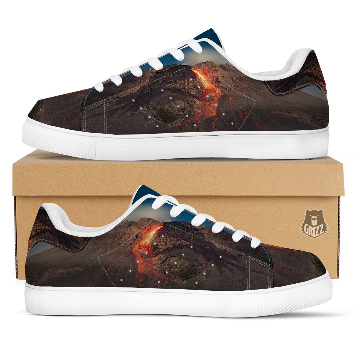 Mountain Volcanic Print White Low Top Sneakers-grizzshop