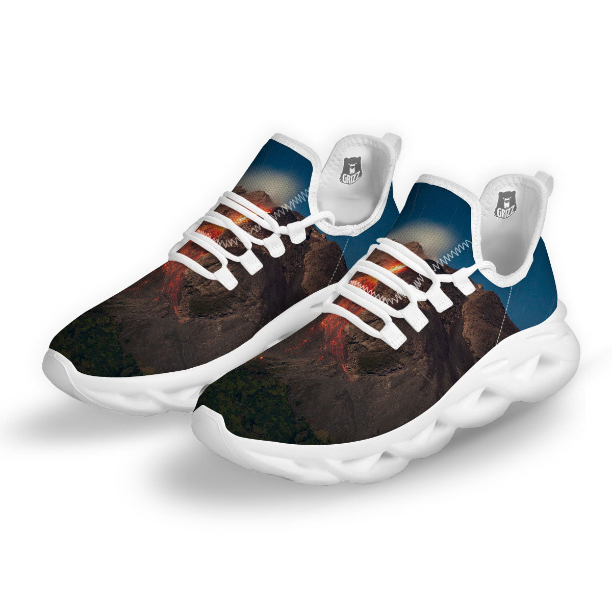 Mountain Volcanic Print White Running Shoes-grizzshop