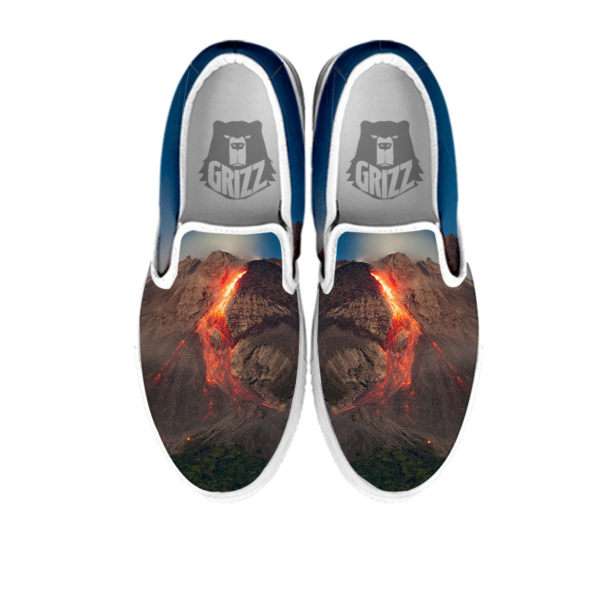 Mountain Volcanic Print White Slip On Shoes-grizzshop