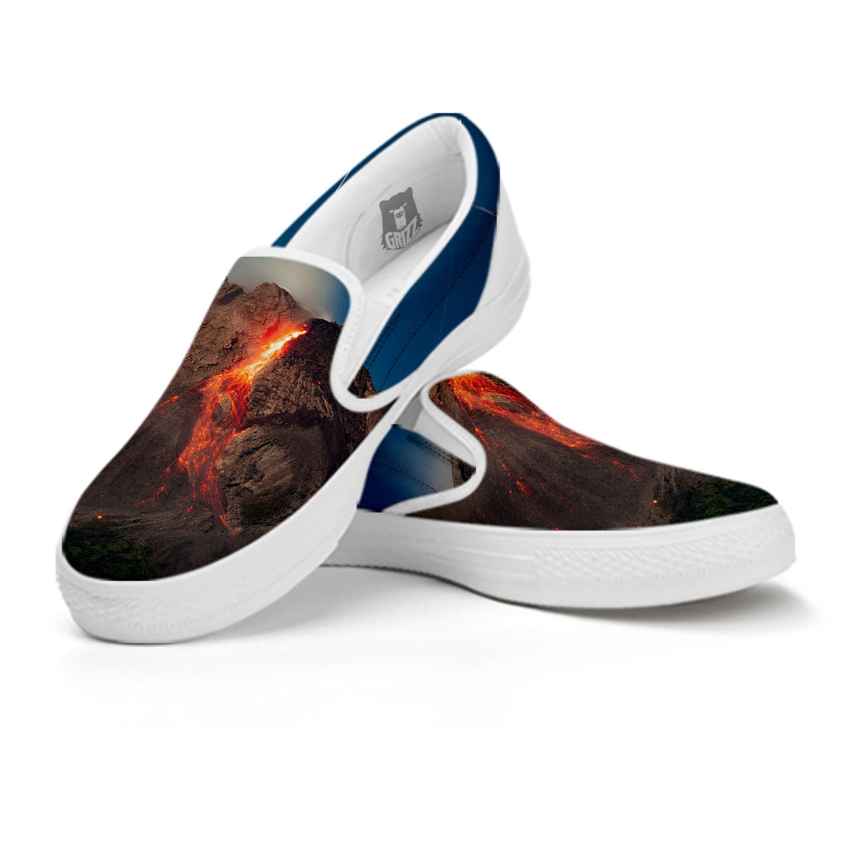 Mountain Volcanic Print White Slip On Shoes-grizzshop