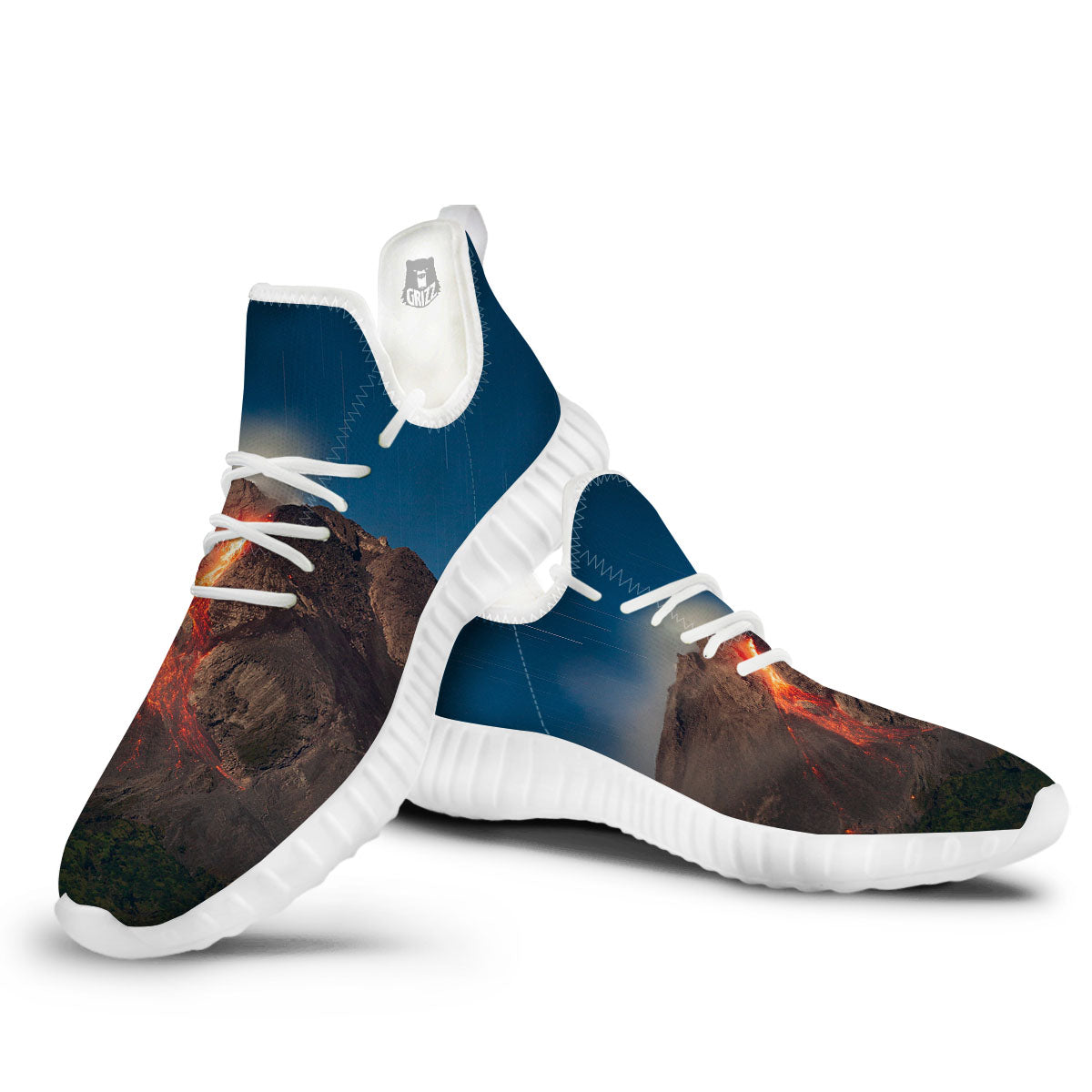 Mountain Volcanic Print White Walking Shoes-grizzshop