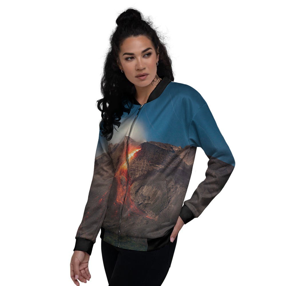Mountain Volcanic Print Women's Bomber Jacket-grizzshop
