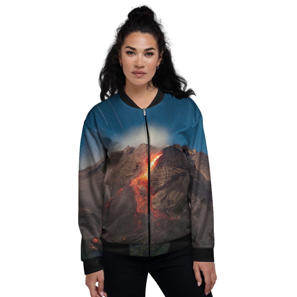 Mountain Volcanic Print Women's Bomber Jacket-grizzshop