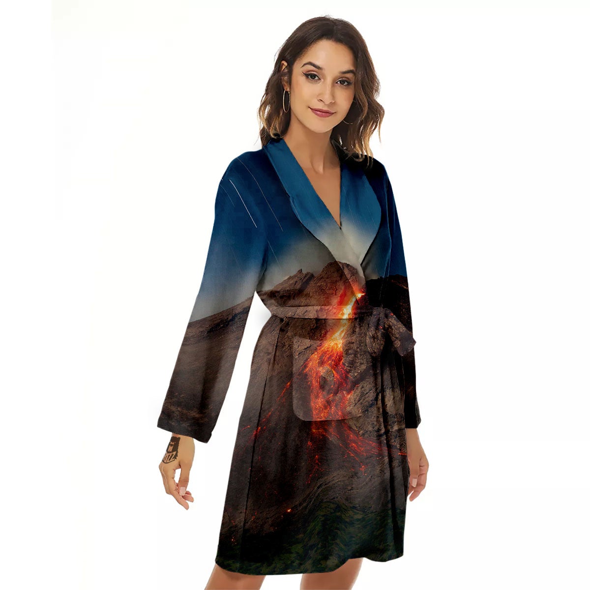 Mountain Volcanic Print Women's Robe-grizzshop