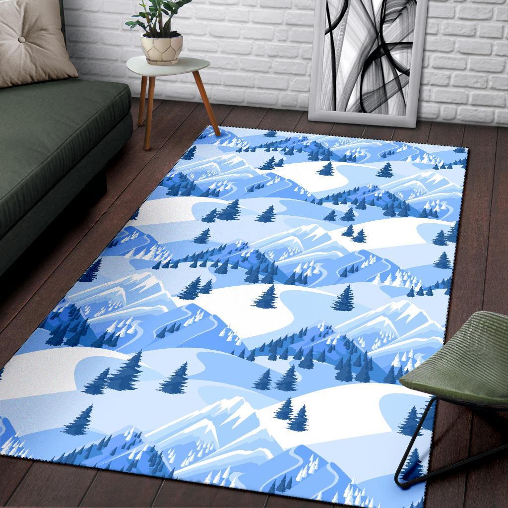 Mountain Snow Pattern Print Floor Mat-grizzshop
