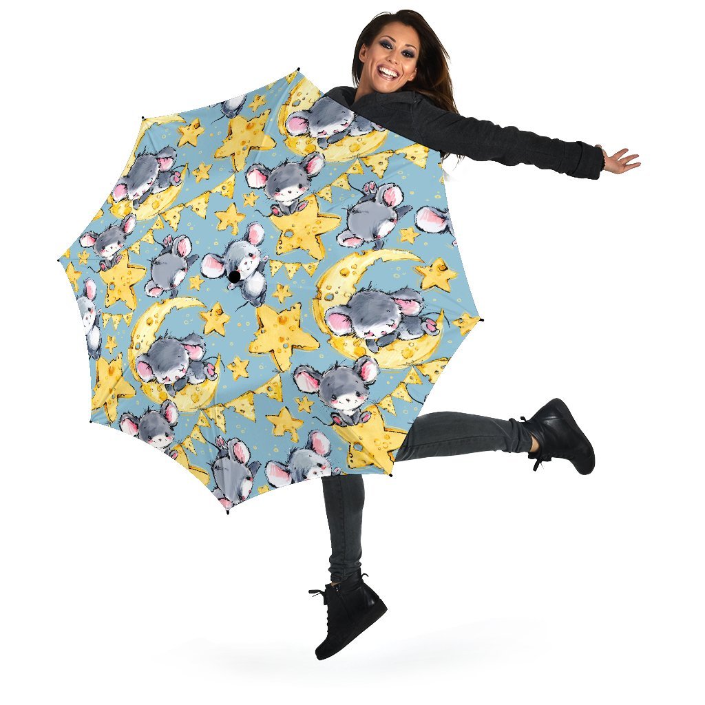 Mouse Cheese Pattern Print Automatic Foldable Umbrella-grizzshop