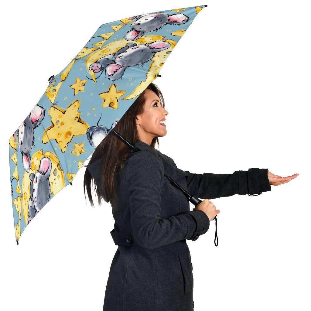 Mouse Cheese Pattern Print Automatic Foldable Umbrella-grizzshop