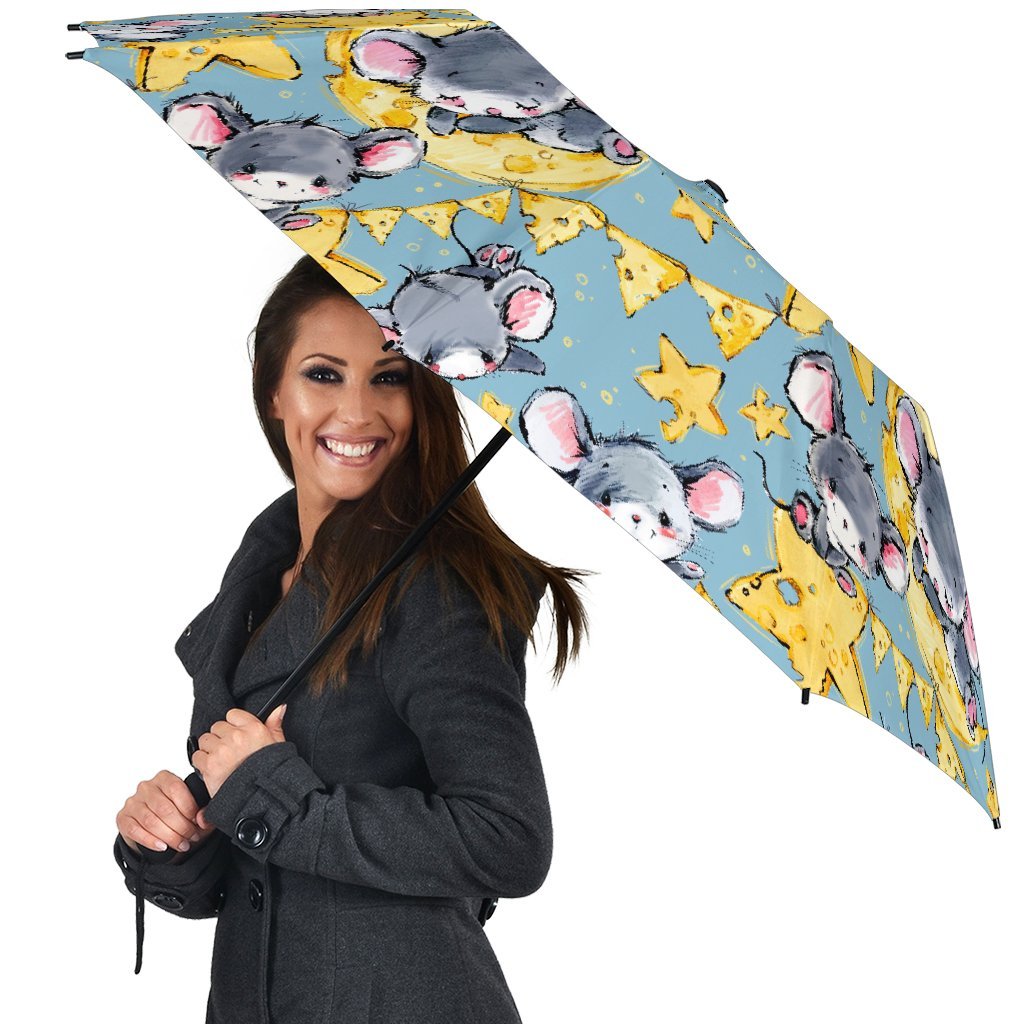 Mouse Cheese Pattern Print Automatic Foldable Umbrella-grizzshop