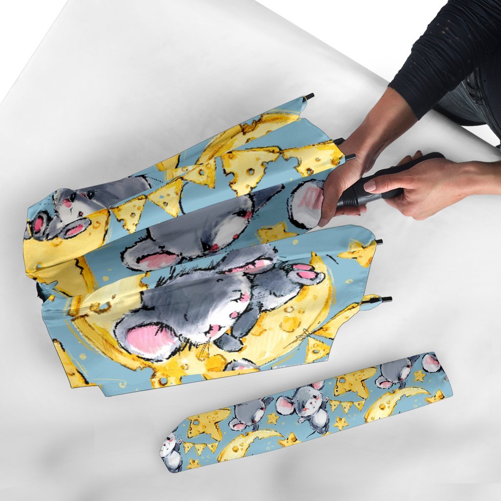 Mouse Cheese Pattern Print Automatic Foldable Umbrella-grizzshop