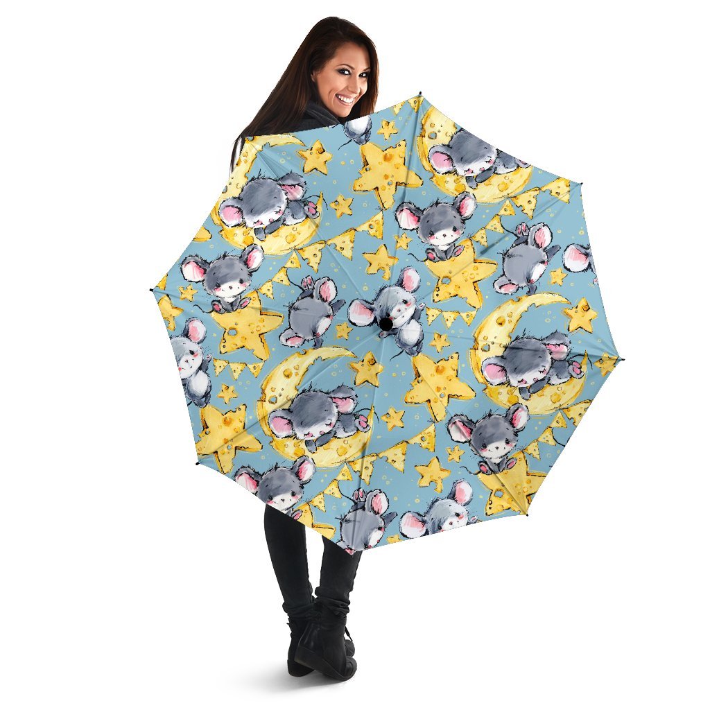 Mouse Cheese Pattern Print Automatic Foldable Umbrella-grizzshop