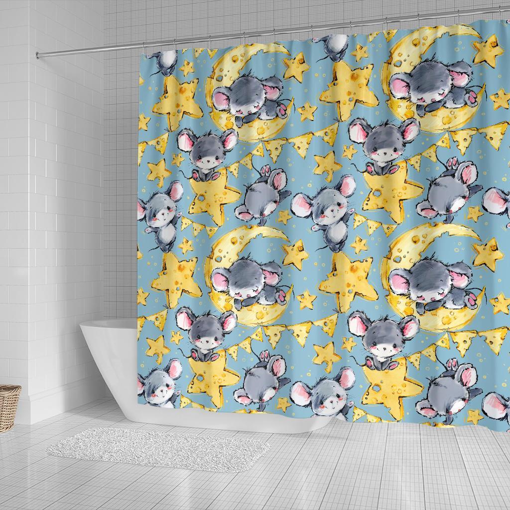 Mouse Cheese Pattern Print Bathroom Shower Curtain-grizzshop