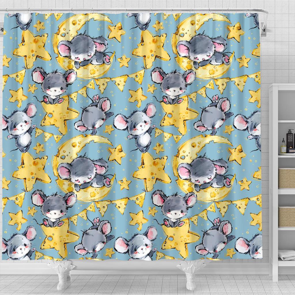 Mouse Cheese Pattern Print Bathroom Shower Curtain-grizzshop