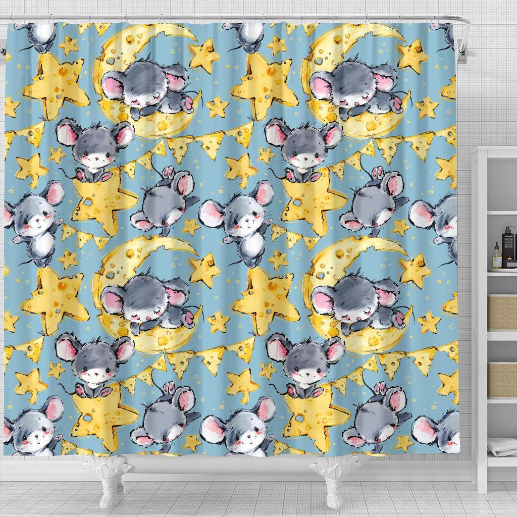 Mouse Cheese Pattern Print Bathroom Shower Curtain-grizzshop