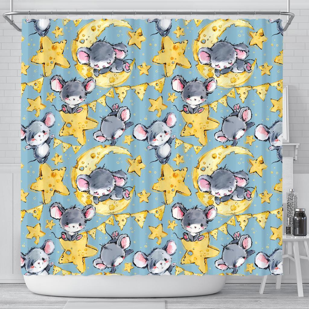 Mouse Cheese Pattern Print Bathroom Shower Curtain-grizzshop