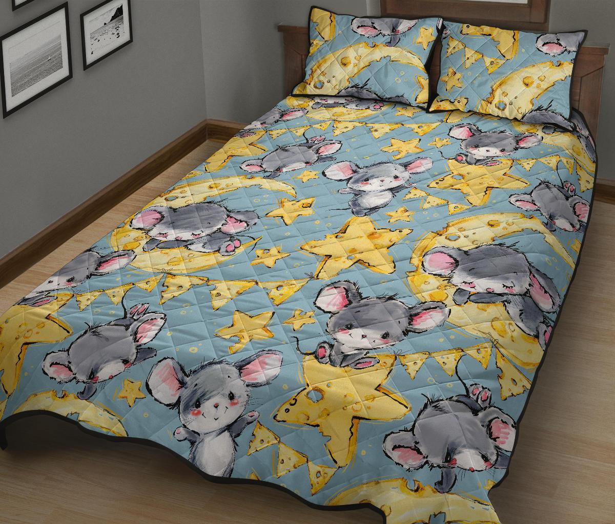 Mouse Cheese Pattern Print Bed Set Quilt-grizzshop