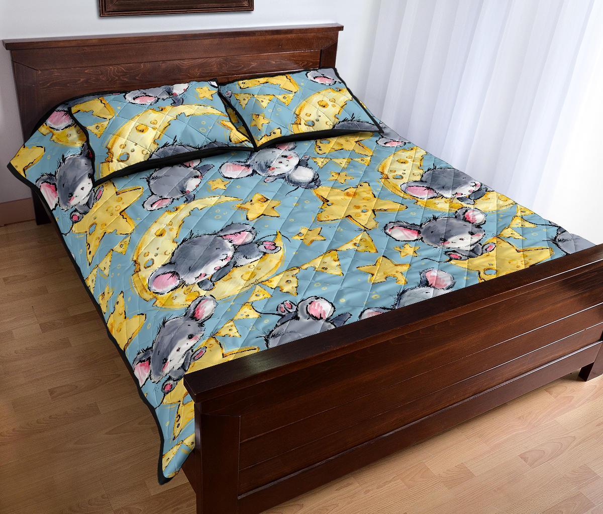 Mouse Cheese Pattern Print Bed Set Quilt-grizzshop