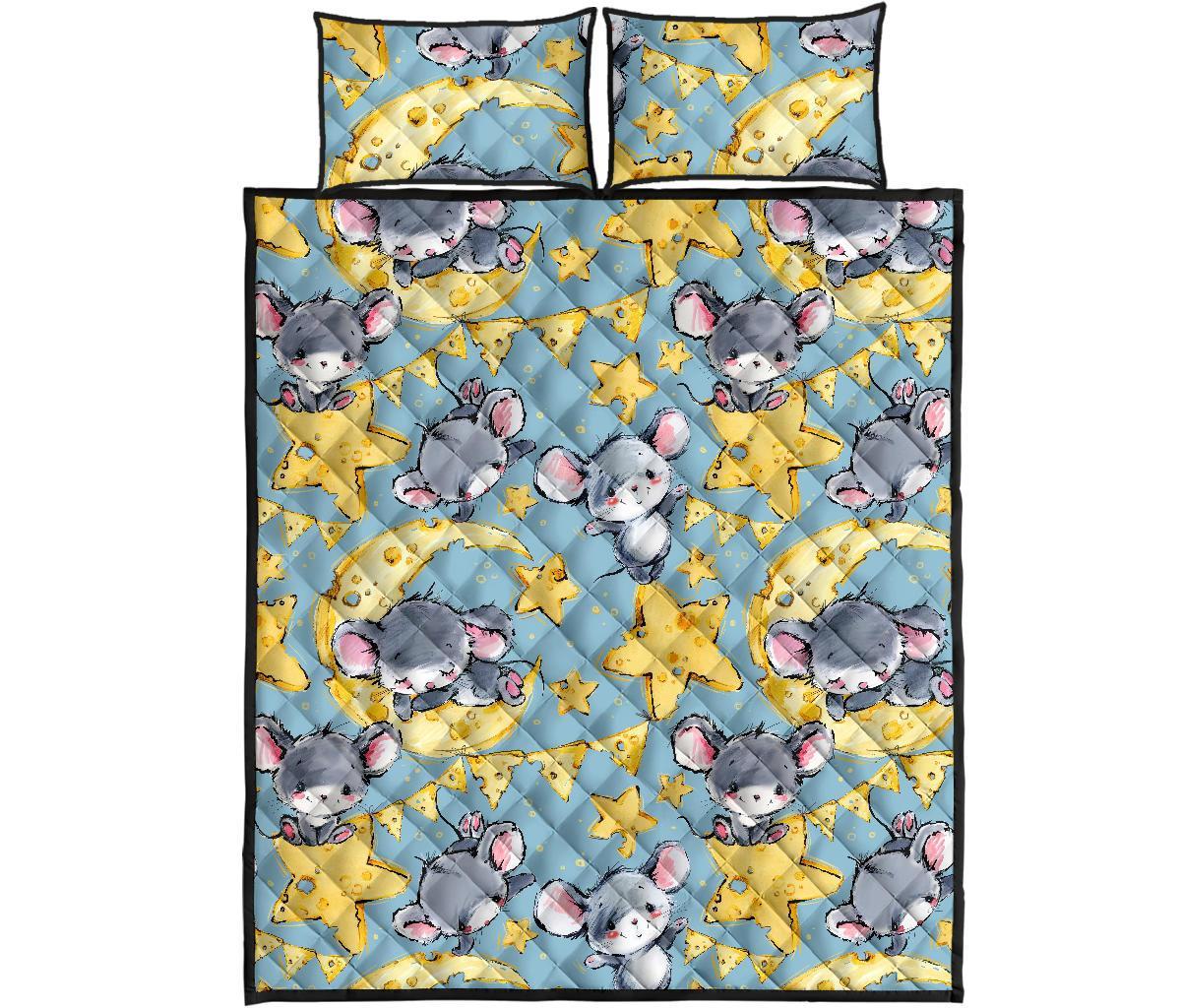 Mouse Cheese Pattern Print Bed Set Quilt-grizzshop