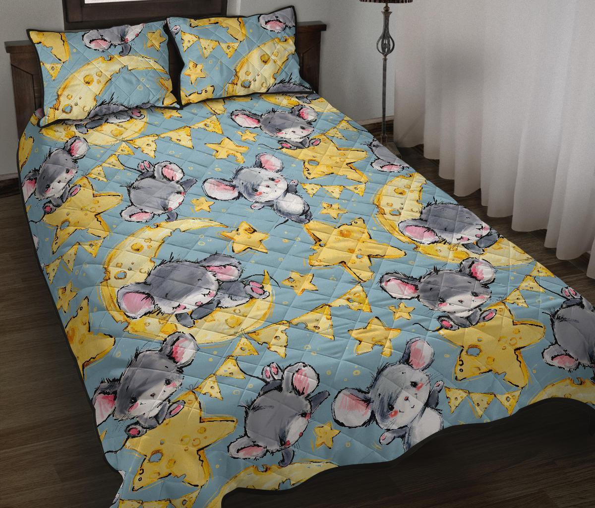 Mouse Cheese Pattern Print Bed Set Quilt-grizzshop
