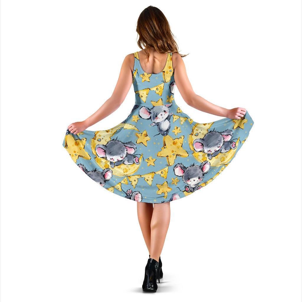 Mouse Cheese Pattern Print Dress-grizzshop