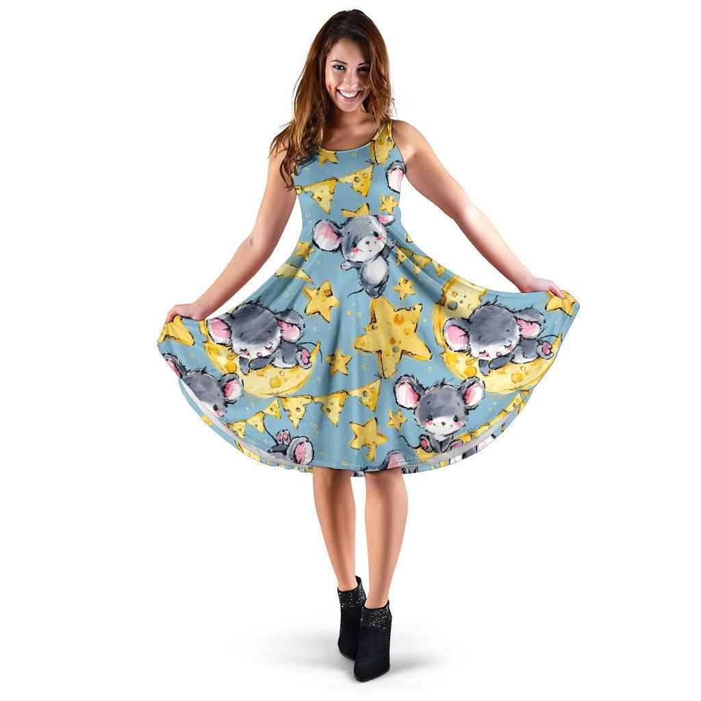 Mouse Cheese Pattern Print Dress-grizzshop