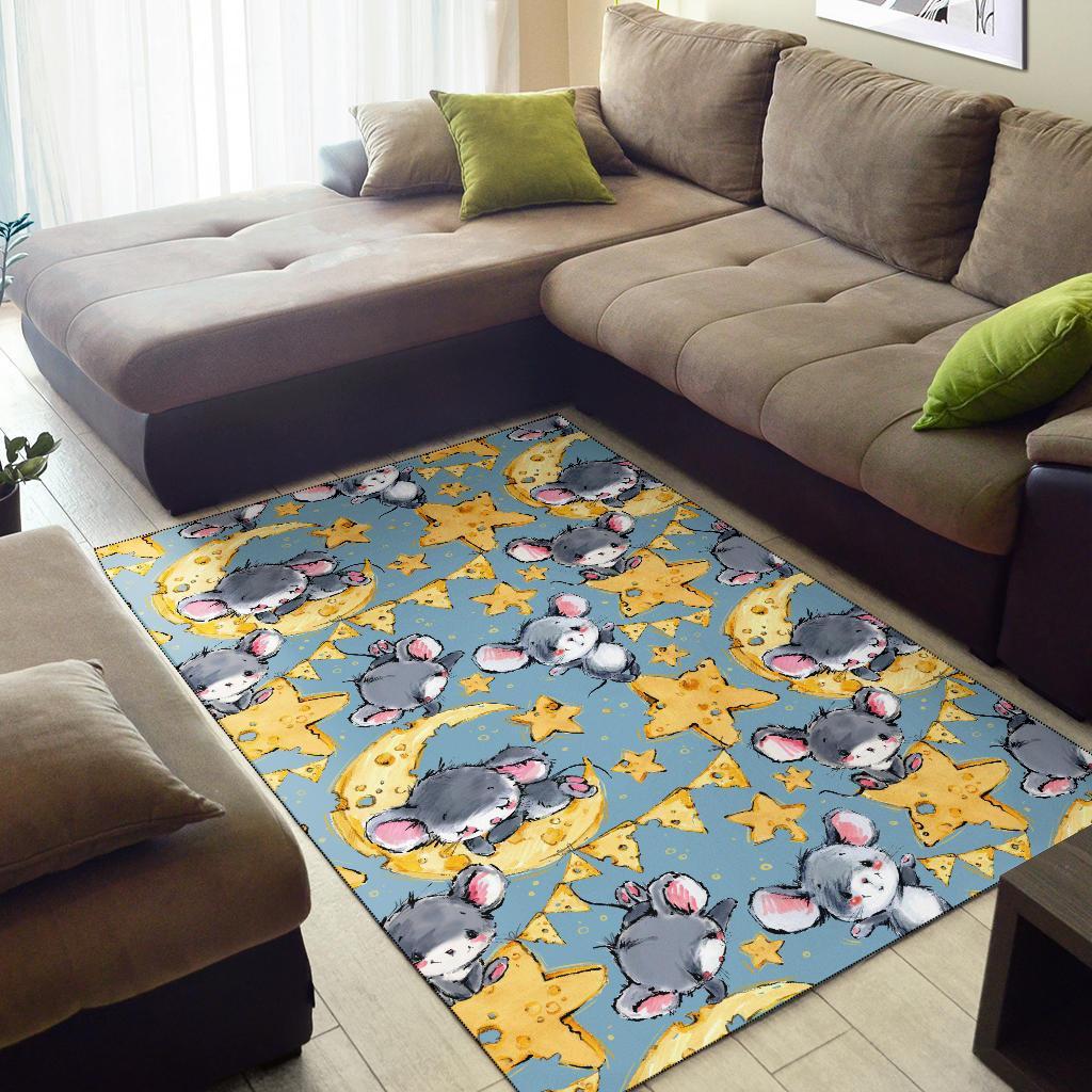 Mouse Cheese Pattern Print Floor Mat-grizzshop