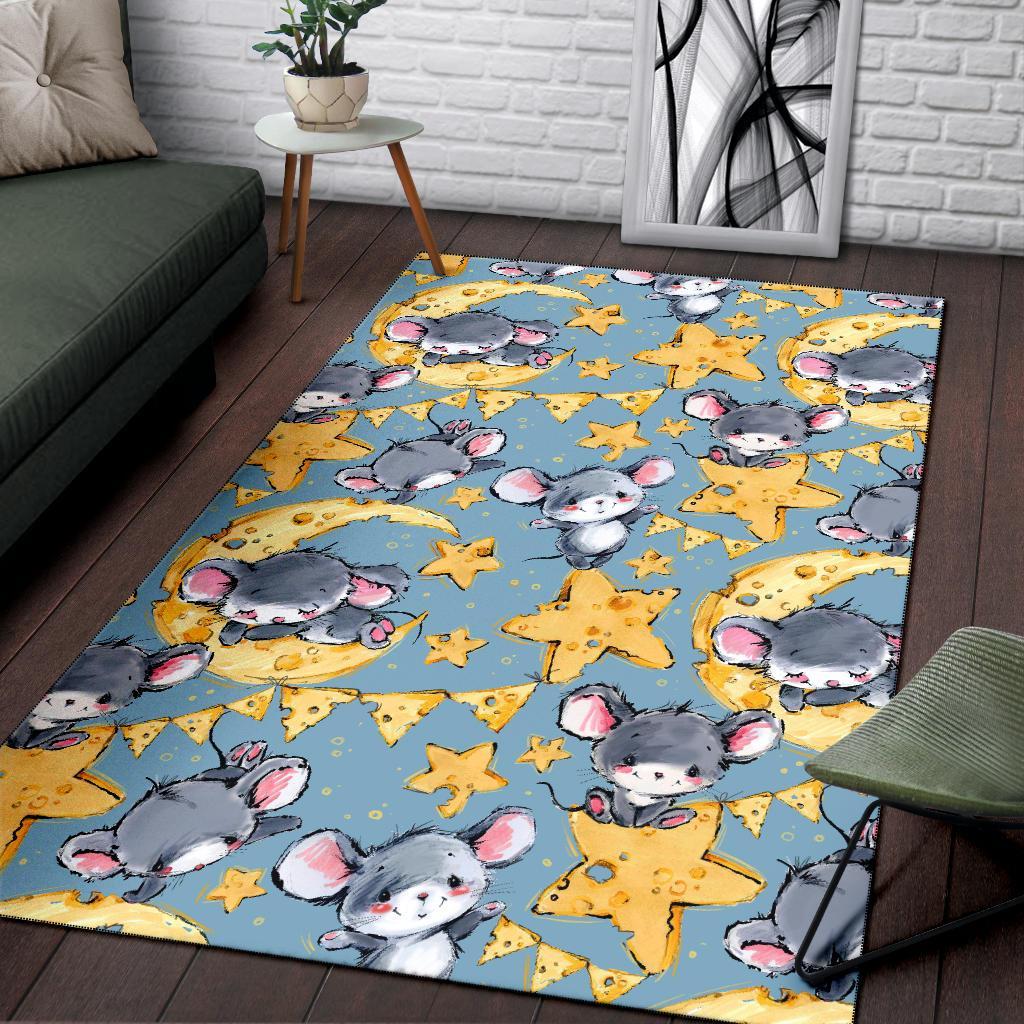 Mouse Cheese Pattern Print Floor Mat-grizzshop