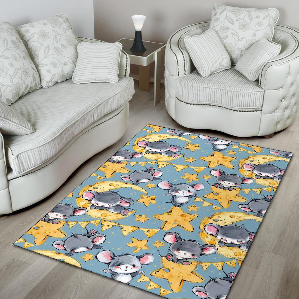 Mouse Cheese Pattern Print Floor Mat-grizzshop