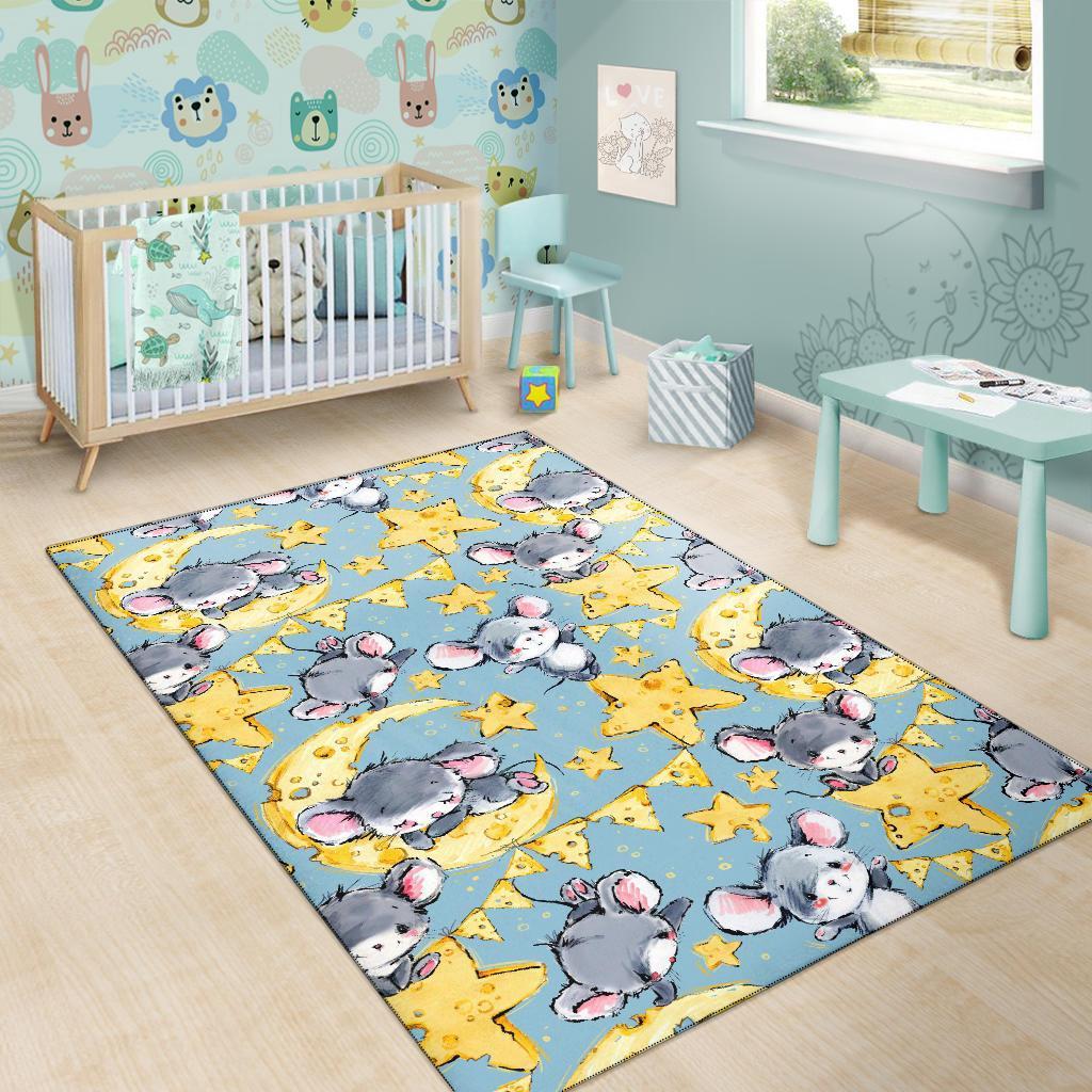 Mouse Cheese Pattern Print Floor Mat-grizzshop