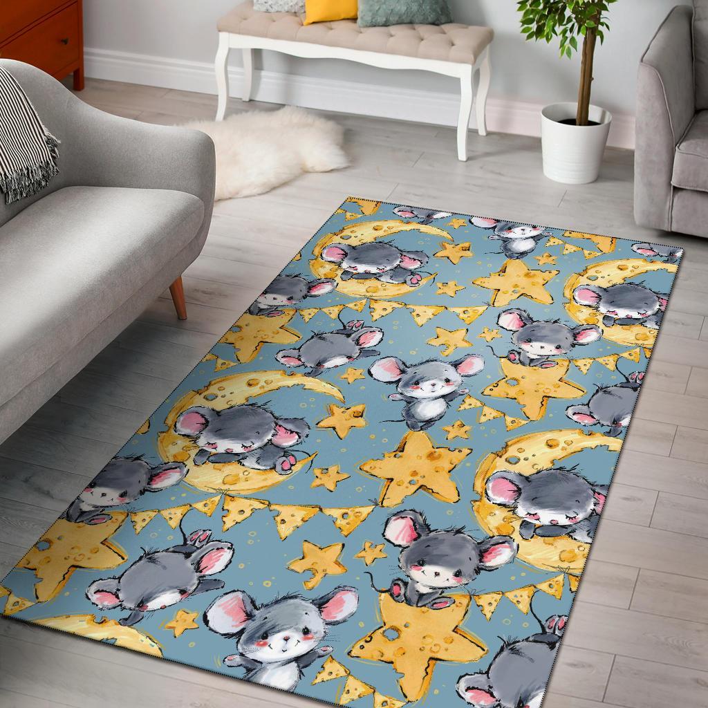 Mouse Cheese Pattern Print Floor Mat-grizzshop