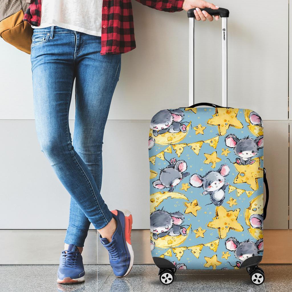 Mouse Cheese Pattern Print Luggage Cover Protector-grizzshop