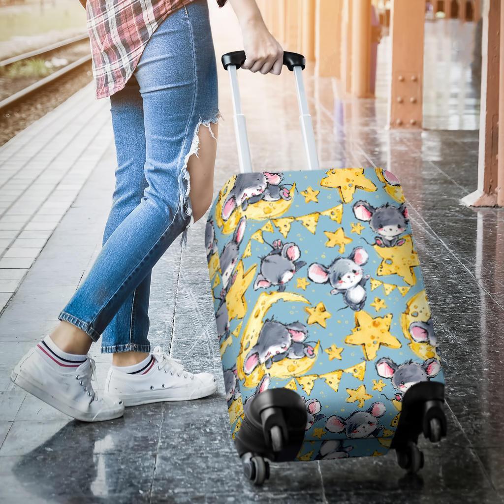 Mouse Cheese Pattern Print Luggage Cover Protector-grizzshop